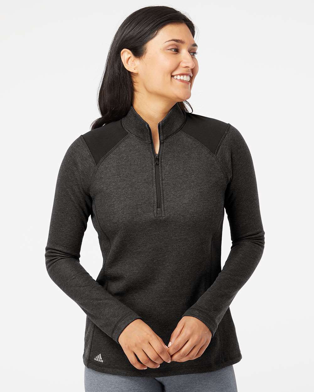 Adidas - Women's Heathered Quarter-Zip Pullover with Colorblocked Shoulders - A464